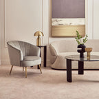 Grey Velvet Chair with Curved Back