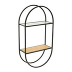 Two Tier Wall Shelf with Mixed Surface and Black Frame