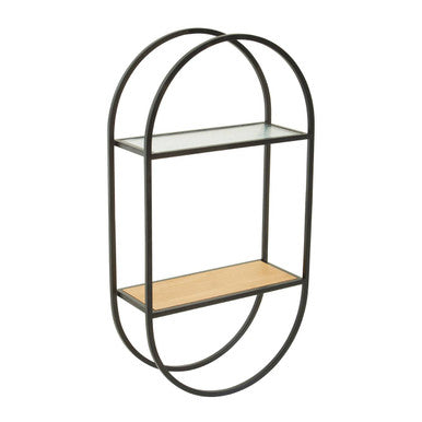 Two Tier Wall Shelf with Mixed Surface and Black Frame