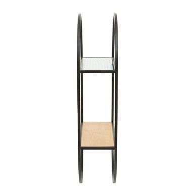 Two Tier Wall Shelf with Mixed Surface and Black Frame