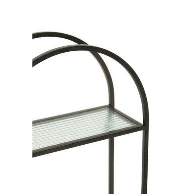 Two Tier Wall Shelf with Mixed Surface and Black Frame