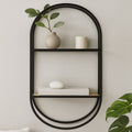 Two Tier Wall Shelf with Mixed Surface and Black Frame