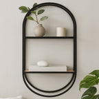 Two Tier Wall Shelf with Mixed Surface and Black Frame