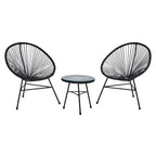 Black Rattan 3 Piece Patio Set with Glass Top Table