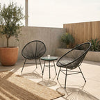 Black Rattan 3 Piece Patio Set with Glass Top Table