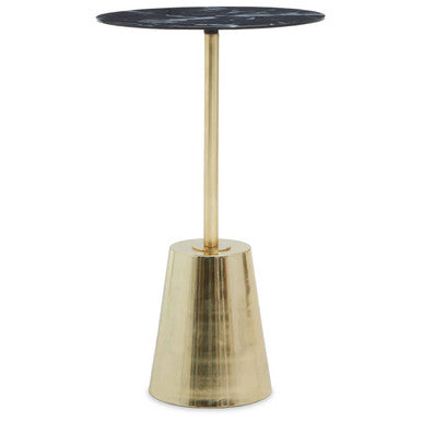Black Marble Effect Side Table with Gold Finish Base
