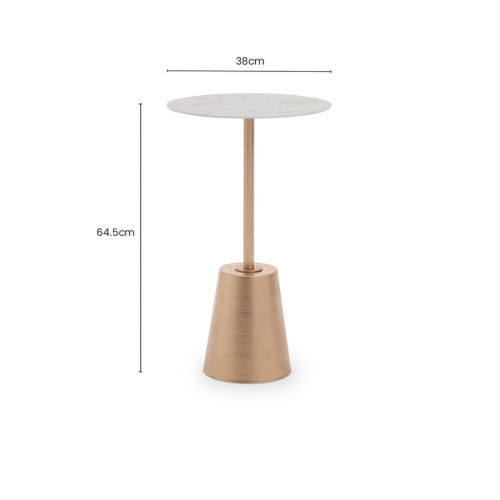 White Marble Effect Side Table with Gold Finish Base