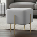 Grey Velvet Square Stool with Gold Finish Legs