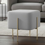 Grey Velvet Square Stool with Gold Finish Legs
