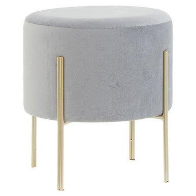 Grey Velvet Round Stool with Gold Finish Legs