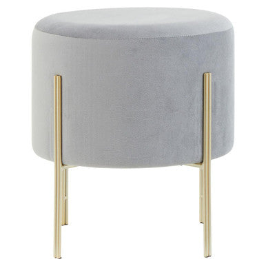 Grey Velvet Round Stool with Gold Finish Legs