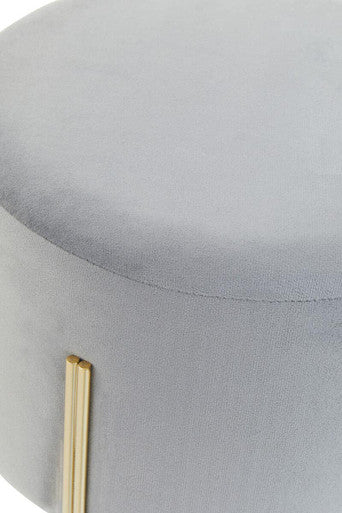 Grey Velvet Round Stool with Gold Finish Legs