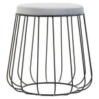 Grey Velvet Round Stool with Black Finish Cage Base
