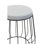 Grey Velvet Round Stool with Black Finish Cage Base