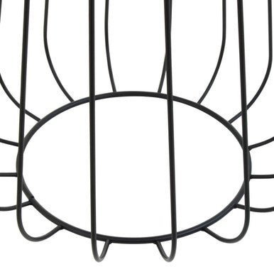 Grey Velvet Round Stool with Black Finish Cage Base