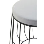 Grey Velvet Round Stool with Black Finish Cage Base