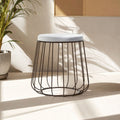 Grey Velvet Round Stool with Black Finish Cage Base
