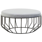 Grey Velvet Large Footstool with Black Finish Cage Base