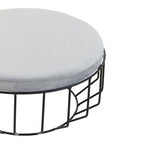 Grey Velvet Large Footstool with Black Finish Cage Base