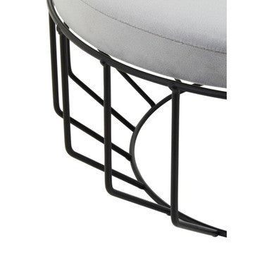 Grey Velvet Large Footstool with Black Finish Cage Base