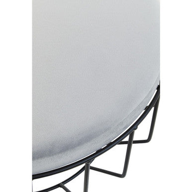 Grey Velvet Large Footstool with Black Finish Cage Base