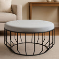 Grey Velvet Large Footstool with Black Finish Cage Base