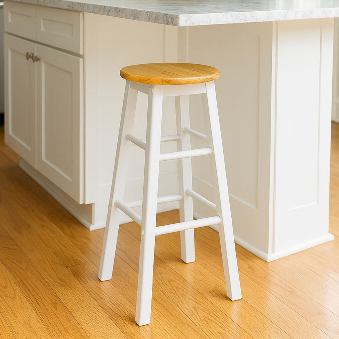 White and Natural Tropical Hevea Wood Kitchen or Bar Stool