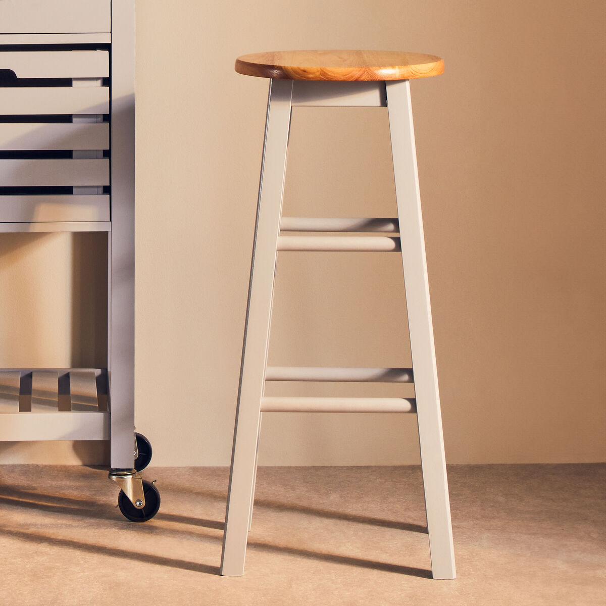 Grey and Natural Tropical Hevea Wood Kitchen or Bar Stool