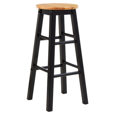 Black and Natural Tropical Hevea Wood Kitchen or Bar Stool