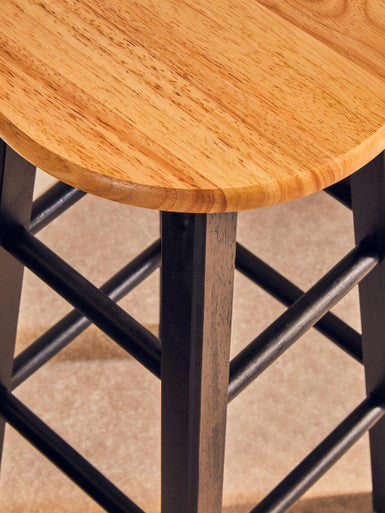 Black and Natural Tropical Hevea Wood Kitchen or Bar Stool