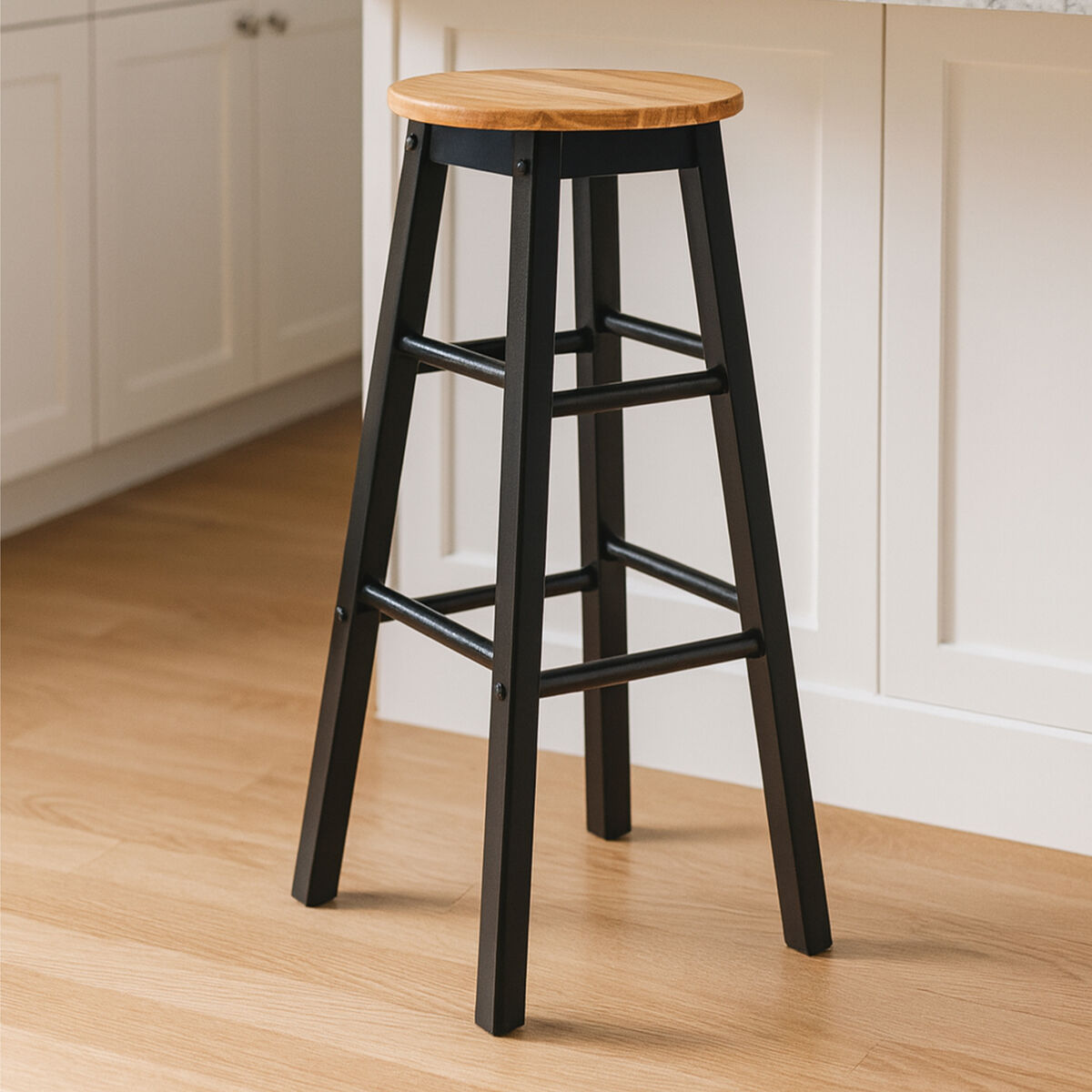 Black and Natural Tropical Hevea Wood Kitchen or Bar Stool