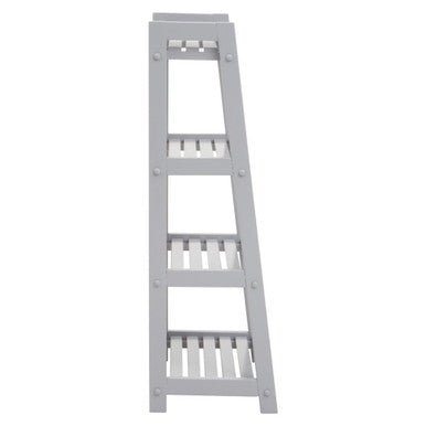 Grey Tropical Hevea Wood 4 Tier Ladder Shelf Unit