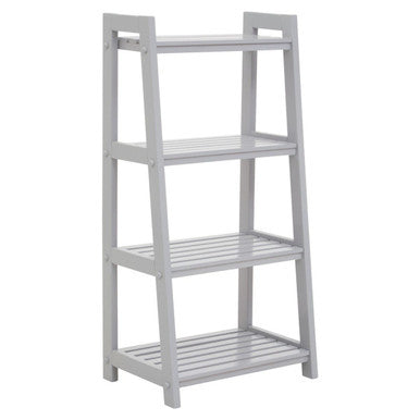 Grey Tropical Hevea Wood 4 Tier Ladder Shelf Unit