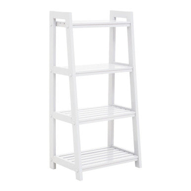White Tropical Hevea Wood 4 Tier Ladder Shelf Unit