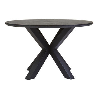 Black Wood Veneer Round Dining Table with Metal Legs