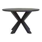 Black Wood Veneer Round Dining Table with Metal Legs