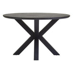 Black Wood Veneer Round Dining Table with Metal Legs
