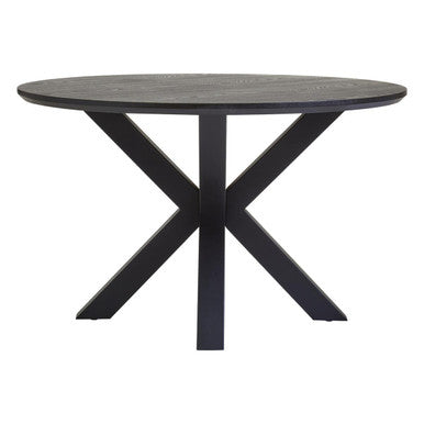 Black Wood Veneer Round Dining Table with Metal Legs