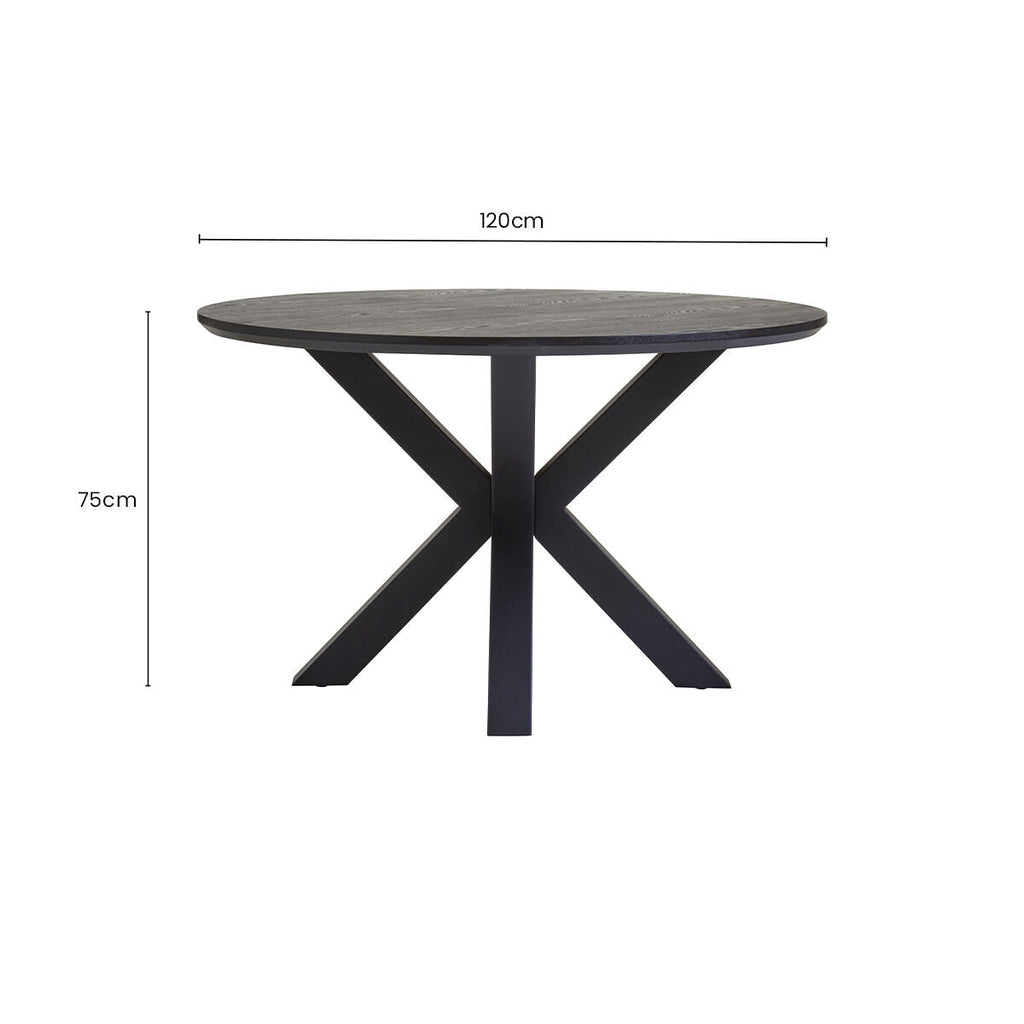 Black Wood Veneer Round Dining Table with Metal Legs