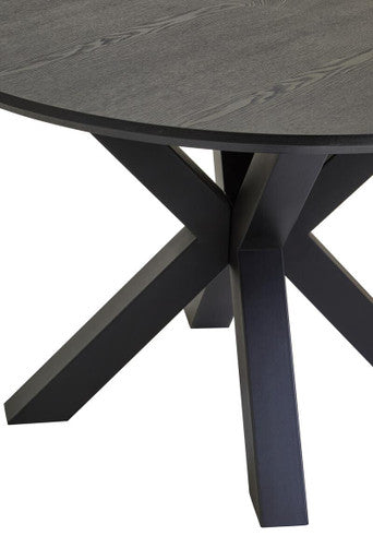 Black Wood Veneer Round Dining Table with Metal Legs