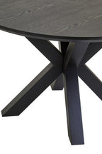 Black Wood Veneer Round Dining Table with Metal Legs