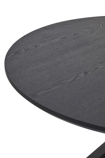 Black Wood Veneer Round Dining Table with Metal Legs