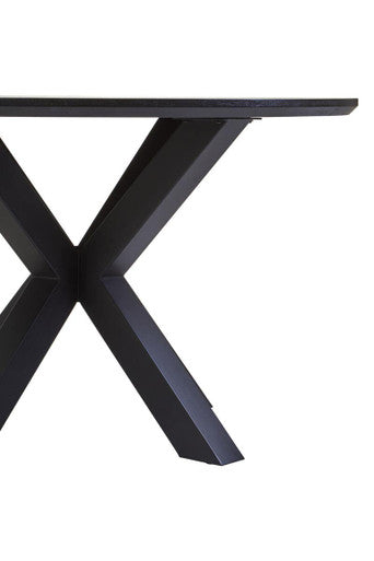 Black Wood Veneer Round Dining Table with Metal Legs