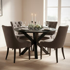 Black Wood Veneer Round Dining Table with Metal Legs