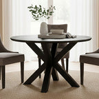 Black Wood Veneer Round Dining Table with Metal Legs