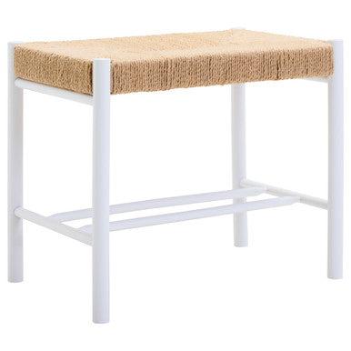 Small Natural Rope White Beechwood Bench with Handwoven Seat