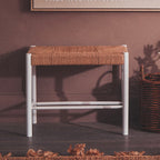 Small Natural Rope White Beechwood Bench with Handwoven Seat