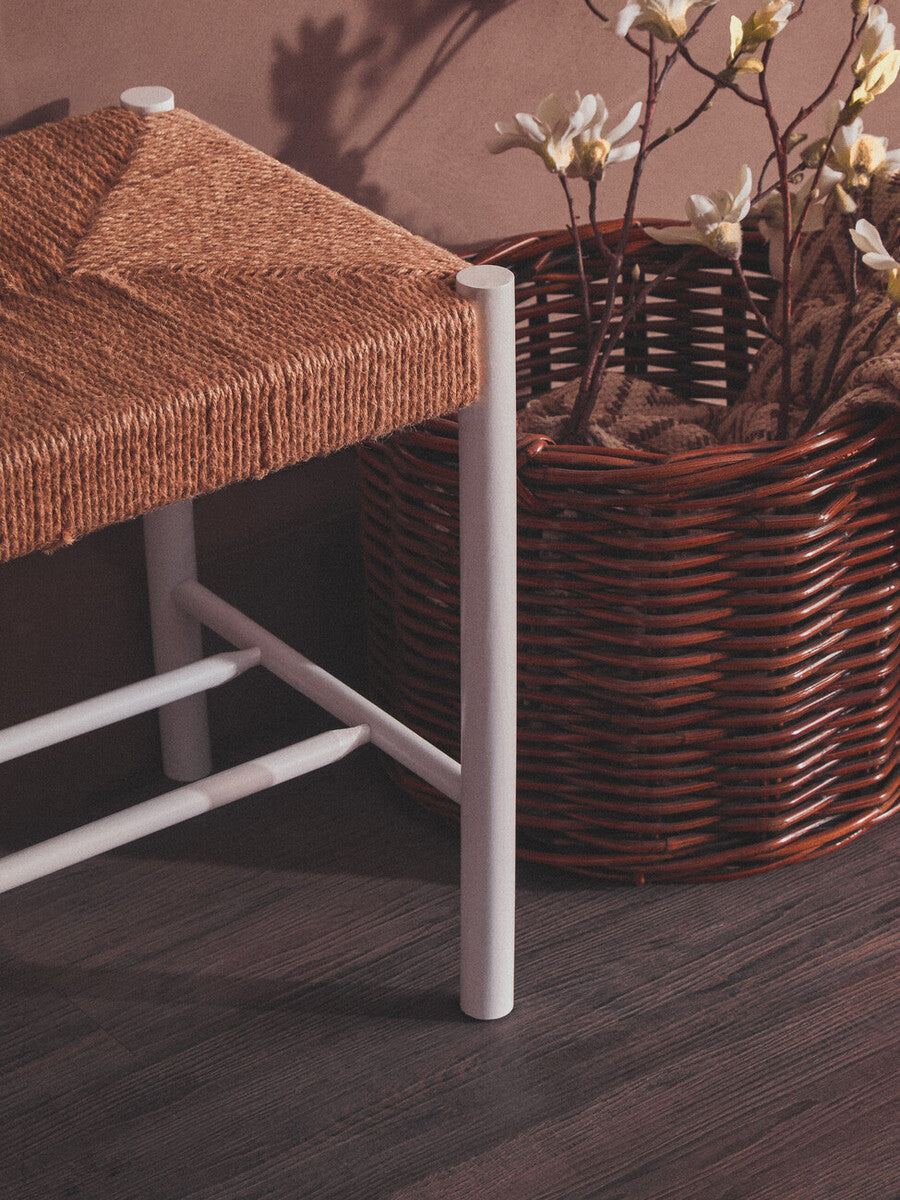 Small Natural Rope White Beechwood Bench with Handwoven Seat