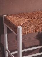 Small Natural Rope White Beechwood Bench with Handwoven Seat