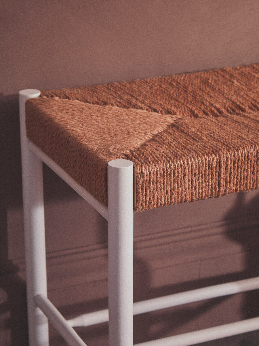 Small Natural Rope White Beechwood Bench with Handwoven Seat